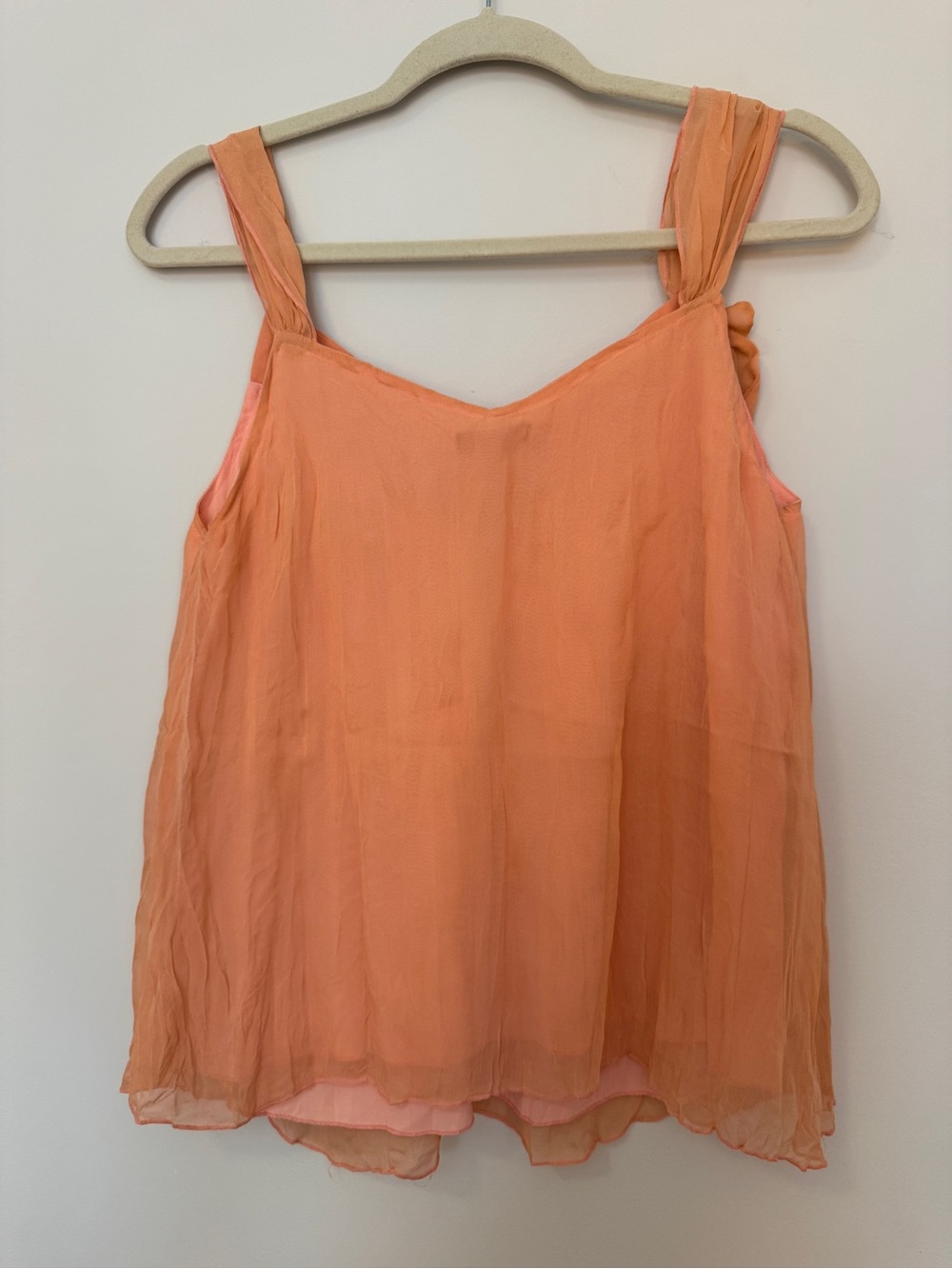 Vintage Forever 21 Peach V-Neck Pleated Silk Tank - Picture 5 of 7